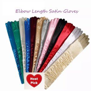 Elbow Length Long Satin Gloves Shirred Elbow Gloves